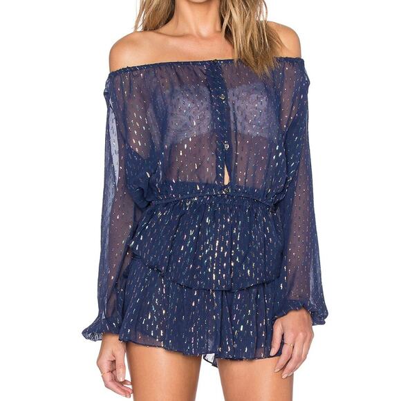 LoveShackFancy Blue Metallic Two Piece Skirt Set